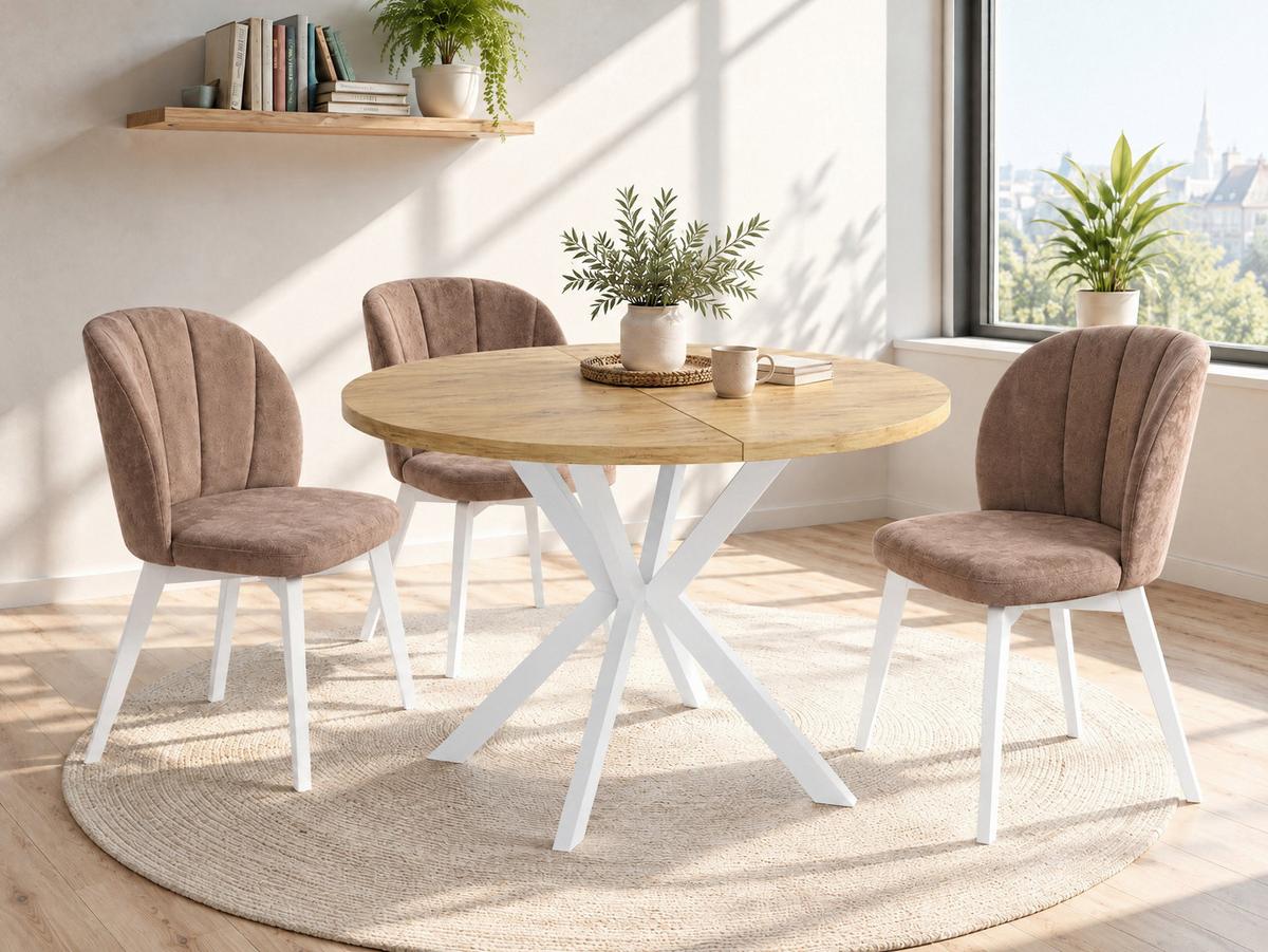 ESSTISCH Della runder ausziehbarer, Lancelot Eiche 100-180/100/76 cm - Eichefarben/Weiß, Holzwerkstoff/Metall (100/180/76cm) - WFL GROUP