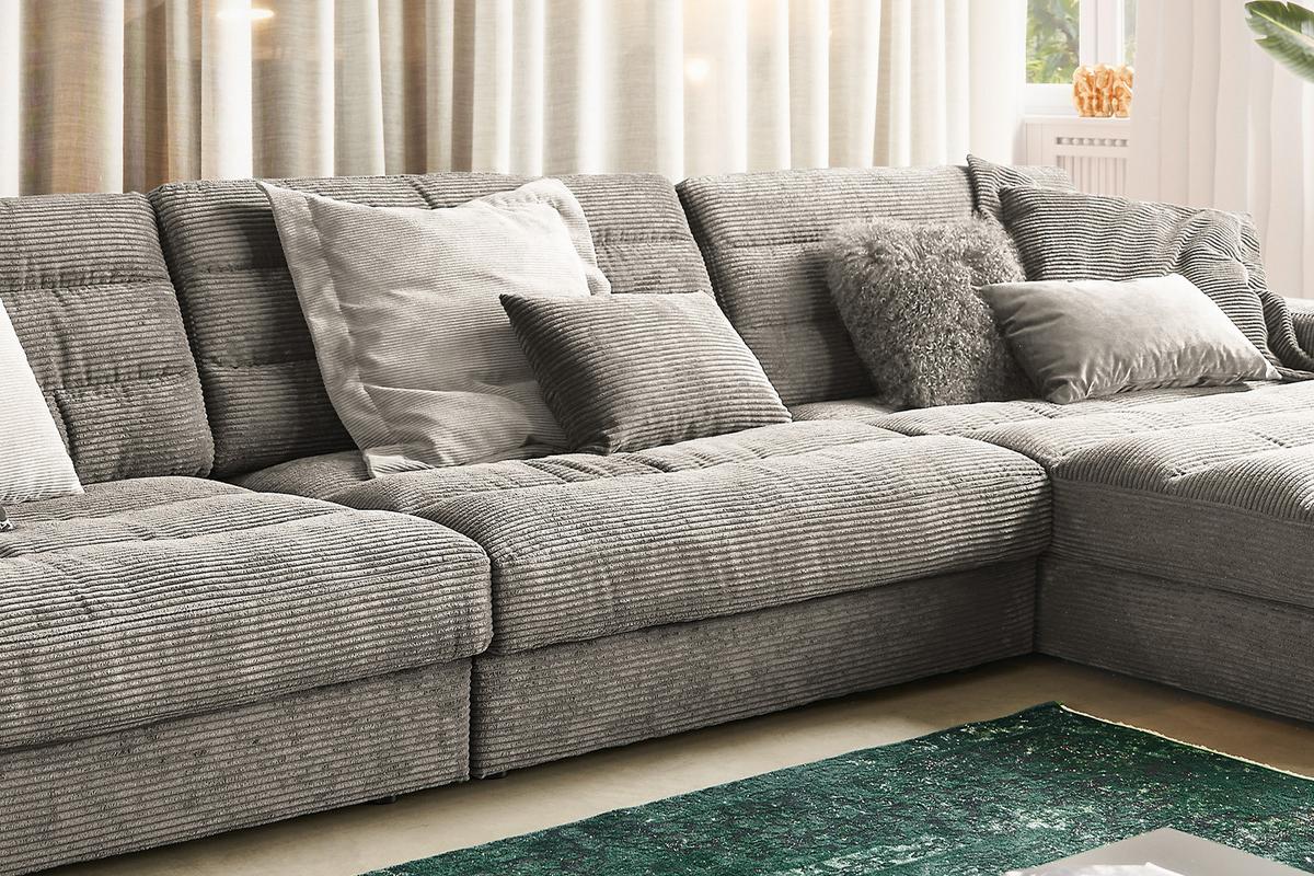 ECKSOFA XL LANA Steingrau Cord - Greige/Schwarz, Textil (416/205cm) - KAWOLA