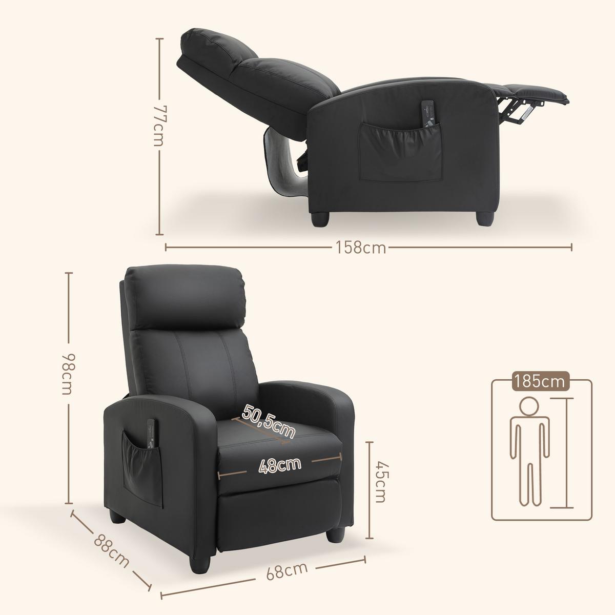 MASSAGESESSEL Kunstleder Schaumstoff Schwarz - Schwarz/Grau, Kunststoff (88/98/68cm) - HOMCOM