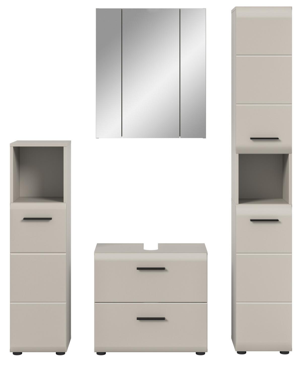 BADMÖBEL-SET Kaschmir 150 cm 4-teilig, Badezimmer Schränke mit viel Stauraum - Kaschmir/Schwarz, Glas/Holzwerkstoff (150/185/30cm) - Inn.Furn