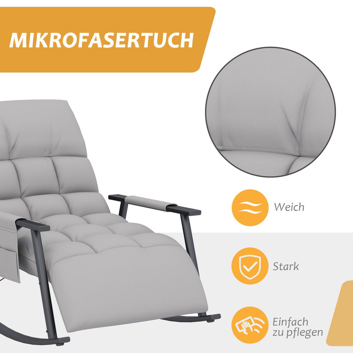SCHAUKELSTUHL Sessel Relaxsessel mit Fußstütze, Schaukelsessel mit Seitentasche - Grau, Kunststoff (134/70/60cm) - HOMCOM