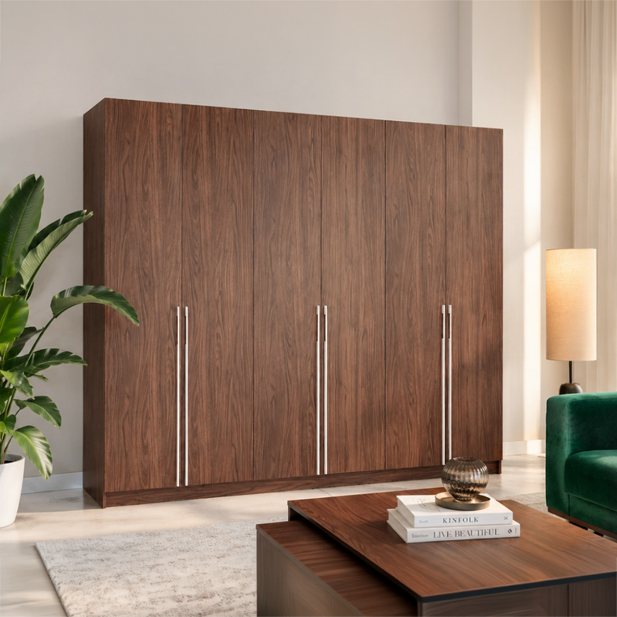 DREHTÜRENSCHRANK ROSA II 6D 230/210/55 cm 6-türig Nussbaum - Nussbaumfarben/Schwarz, Holz/Holzwerkstoff (230/210/55cm) - imoebel24
