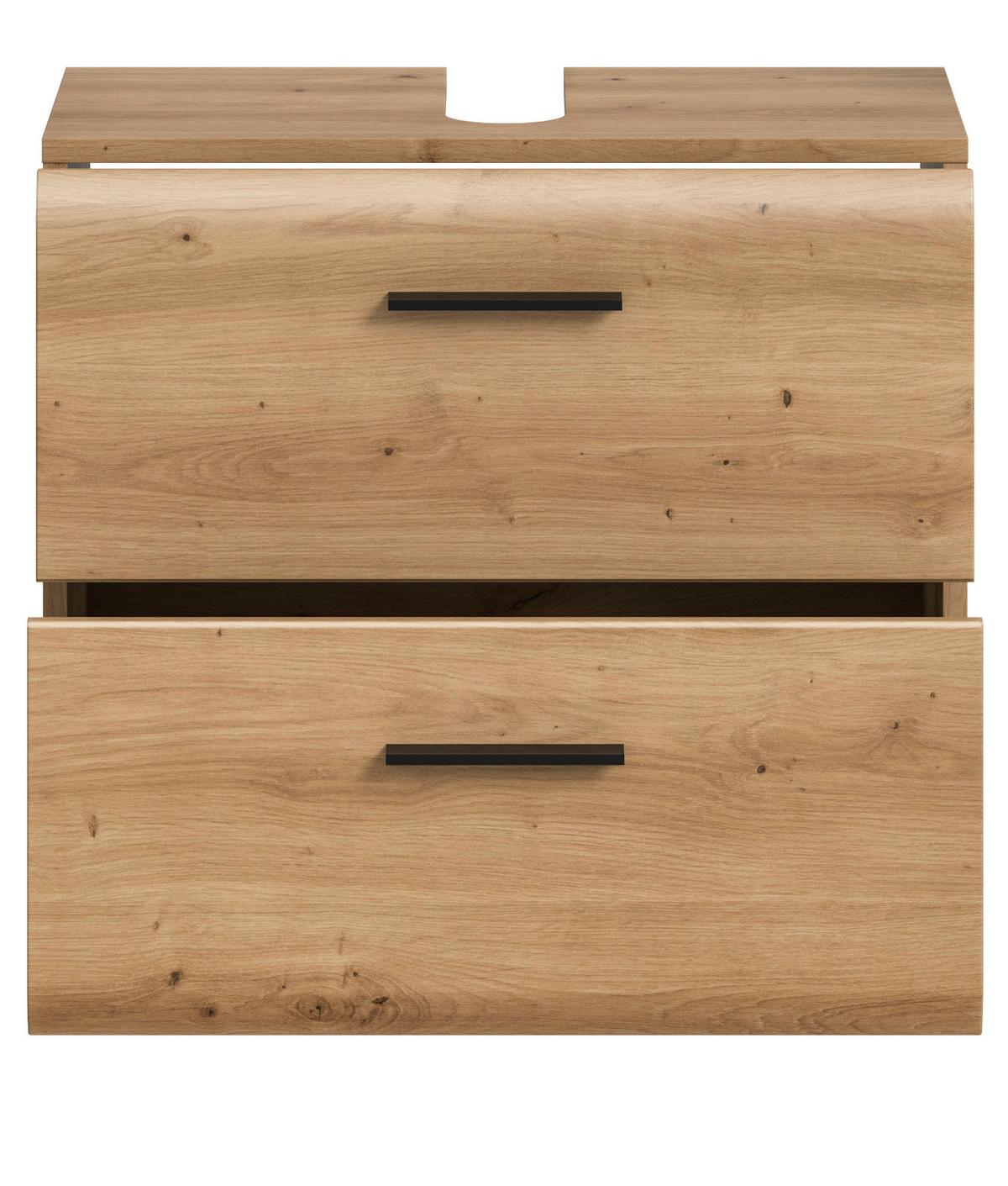WASCHBECKENUNTERSCHRANK Eiche Artisan, Bad Unterschrank mit Vollauszug Schubkästen, Breite 60 cm - Schwarz/Eiche Artisan, Holzwerkstoff/Kunststoff (60/54/30cm) - Inn.Furn