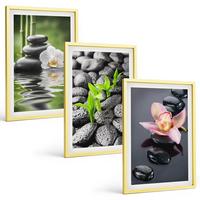BILDER SET 3er Set - 40x60 cm Goldrahmen - Eine ruhige Zen-Komposition aus Blumen und Wasser - Goldfarben, Kunststoff (40/60cm) - TULUP