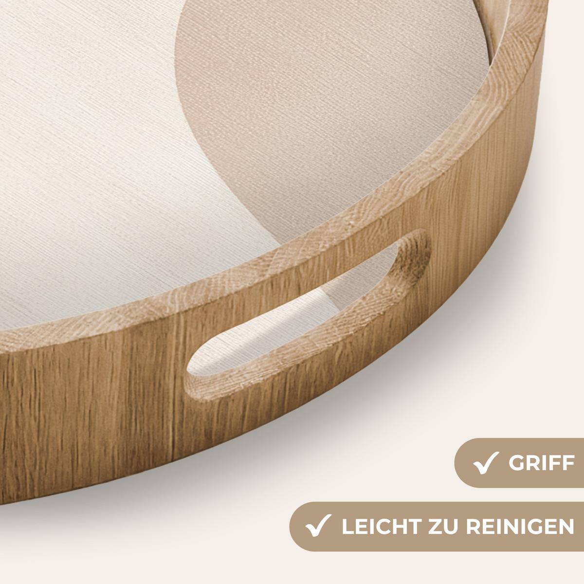 TABLETT Abstrakt - Japandi - Beige - Modern 50x50 cm - Schwarz, Holz (50/5/5cm) - OnlyWow