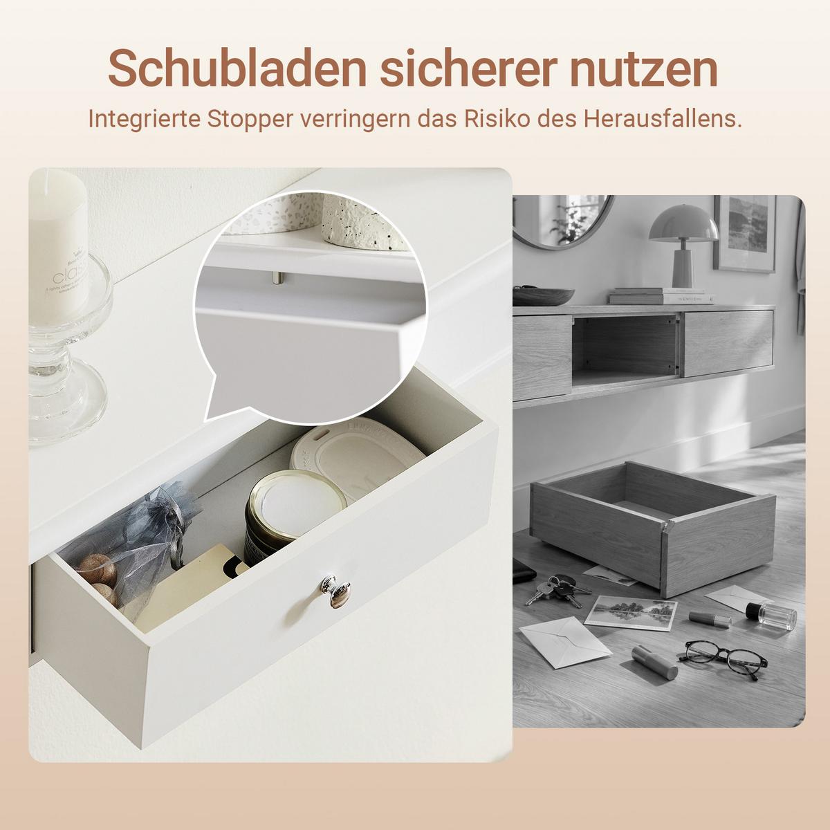 HÄNGESCHRANK Weiß, 94 cm breit, 3 Schubladen, Ablagefläche oben, bis 10 kg, für Flur, Küche & Bad - Weiß, Holzwerkstoff (93/10/15cm) - SoBuy