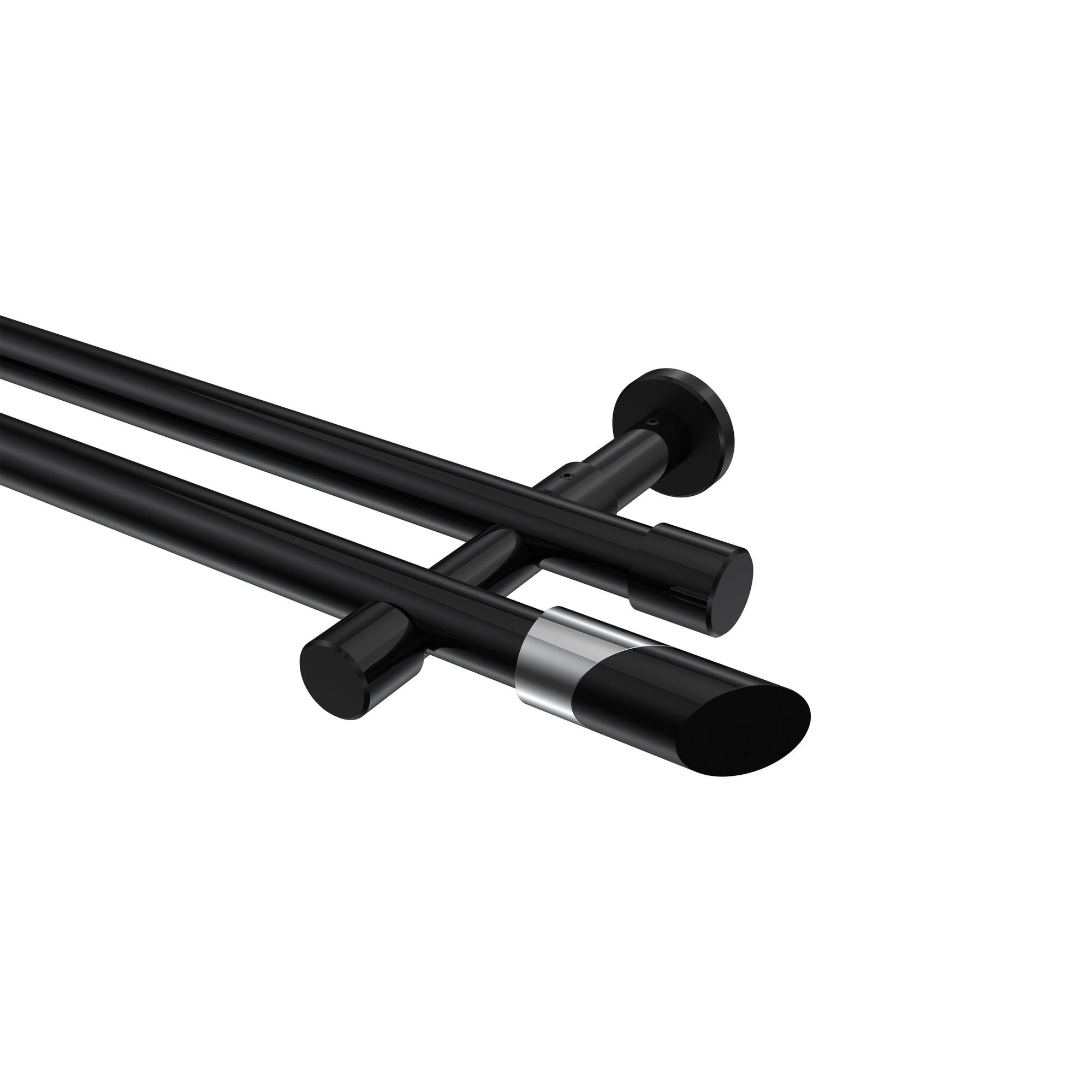 GARDINENSTANGE Prestige Verano 320 cm (geteilt in 2 x 160 cm), 2-läufig (ohne Ringe), 20 mm Ø Schwarz - Chromfarben/Schwarz, Metall (320cm) - INTERDECO