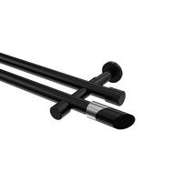 GARDINENSTANGE Prestige Verano 320 cm (geteilt in 2 x 160 cm), 2-läufig (ohne Ringe), 20 mm Ø Schwarz - Chromfarben/Schwarz, Metall (320cm) - INTERDECO