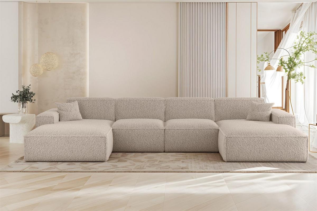 WOHNLANDSCHAFT Celes Premium In Sven - Hellbraun, Holzwerkstoff/Textil (378/73/165cm) - Fun Möbel