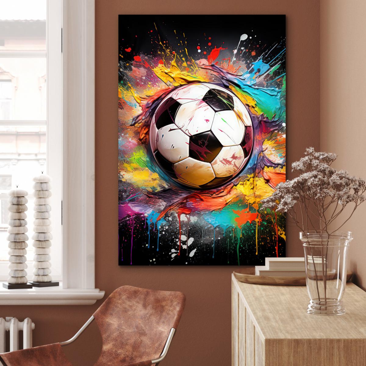 METALLBILD Fußball - Farbe - Farben - Schwarz - Weiß 80x120 cm - Weiß, Metall (80/120cm) - MuchoWow