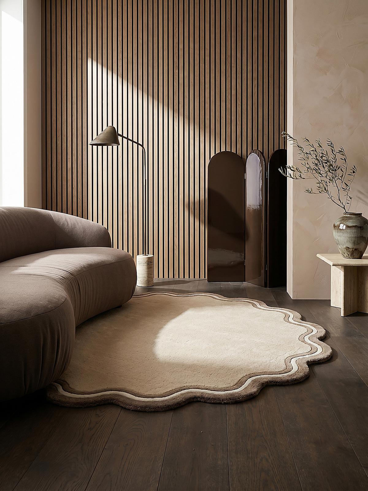 TEPPICH aus Wolle WINCH in Natur, mit Bordüre, Ø 180 cm - Beige, Textil (180/180cm) - KADIMA DESIGN