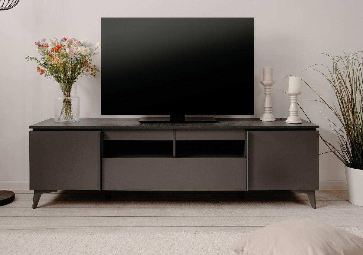 TV-LOWBOARD grau, Schiefer 177 cm, TV unterteil mit 6 Fächern - Grau, Holzwerkstoff/Kunststoff (177/51.5/40cm) - Furn.Design