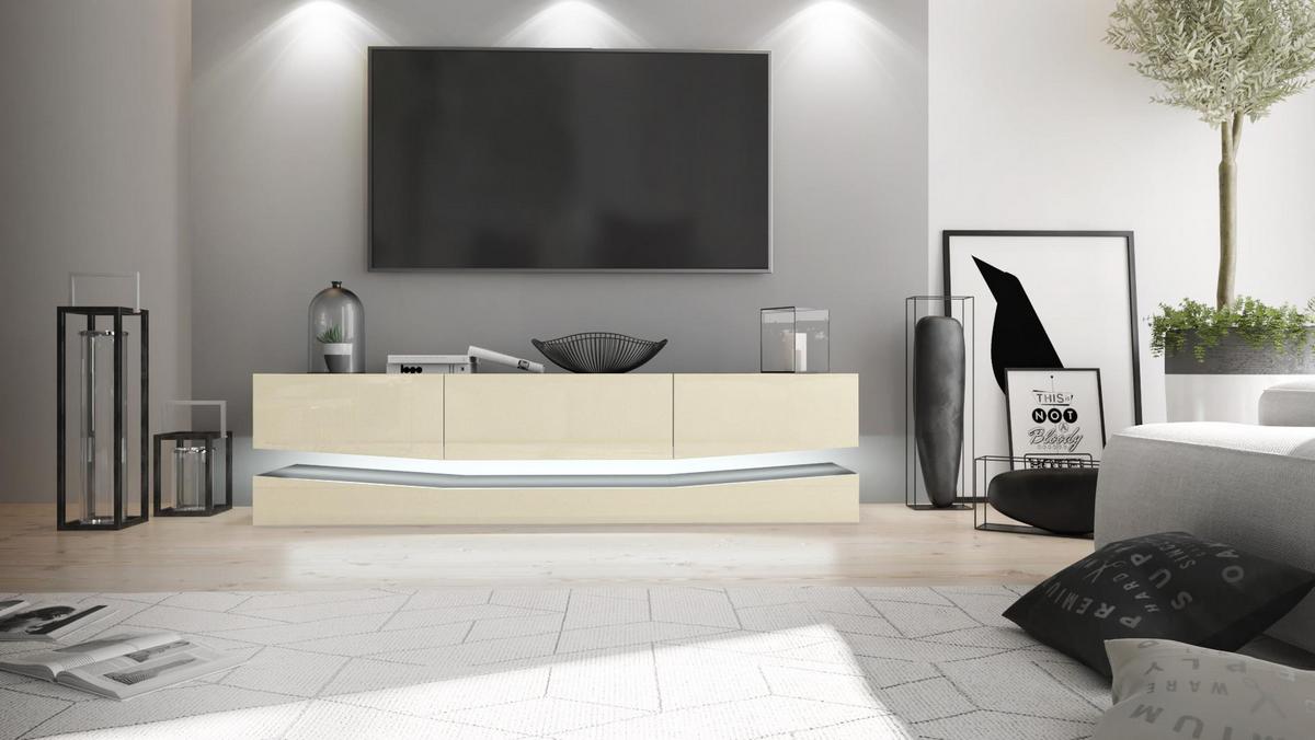 LOWBOARD City Fronten in Creme Hochglanz - Creme, Holzwerkstoff (178/48/39cm) - Vladon