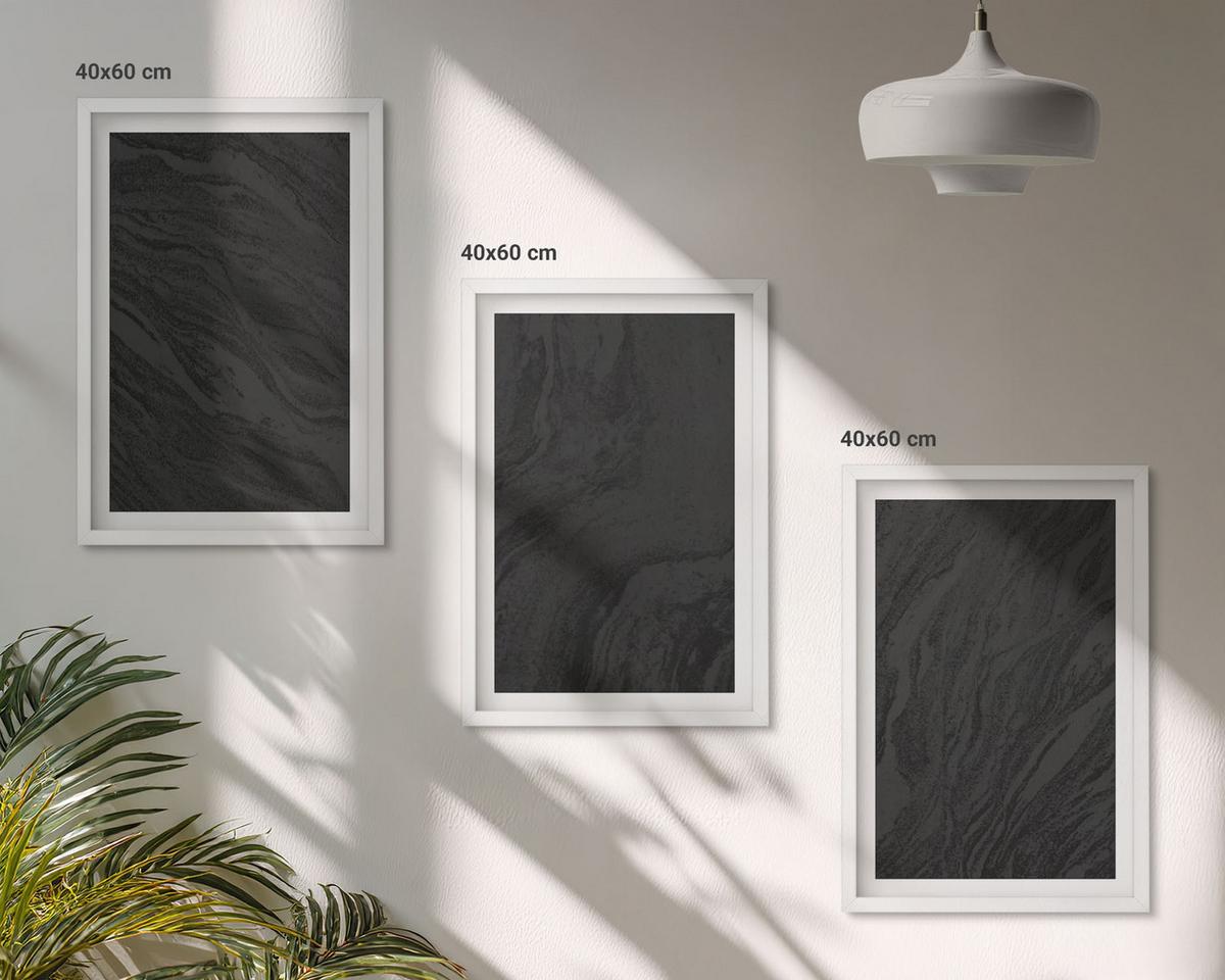 BILDER SET 3er Set - 40x60 cm Weißer Rahmen - Dunkler Marmor, elegante Texturen - Weiß, Kunststoff (40/60cm) - TULUP