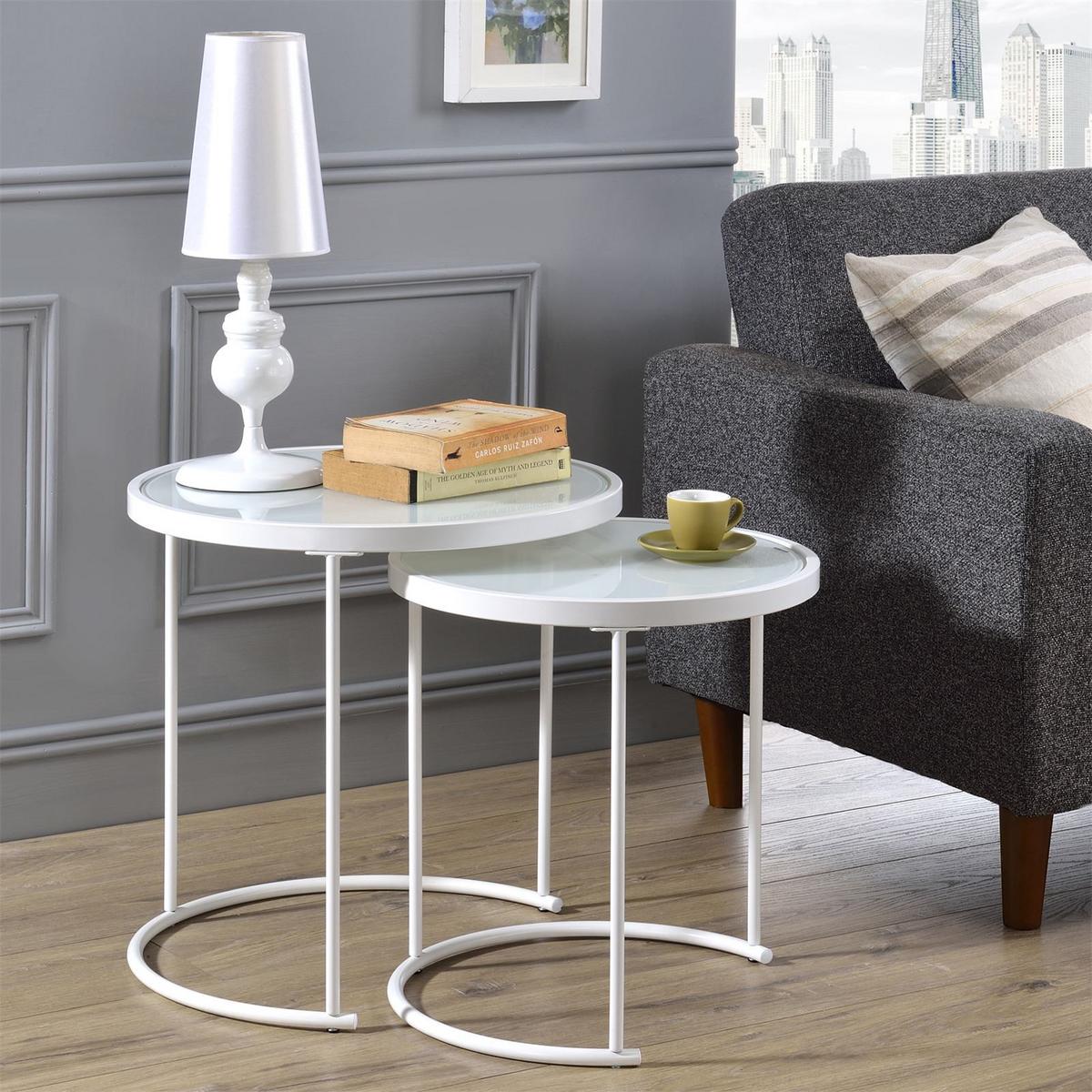 COUCHTISCHSET LEYRE 2er Set weiß - Weiß, Glas (50/50/50cm) - IDIMEX