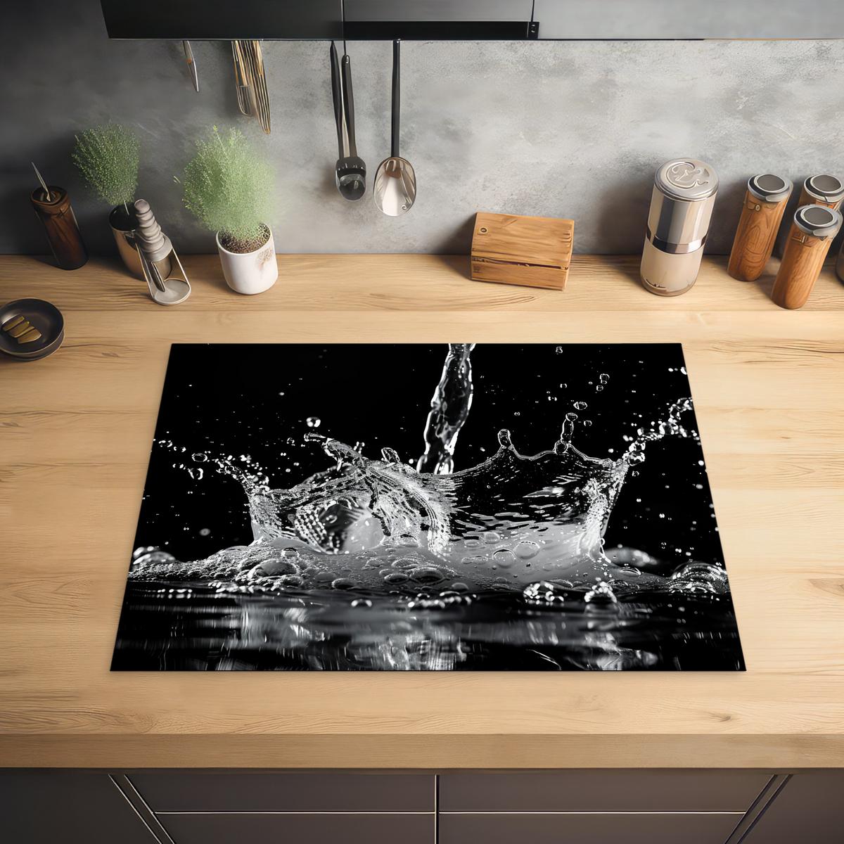 HERDABDECKPLATTE Wasser - Spritzwasser - Schwarz Induktionsmatte 71x52 cm - Schwarz, Kunststoff (71/52/0.2cm) - MuchoWow