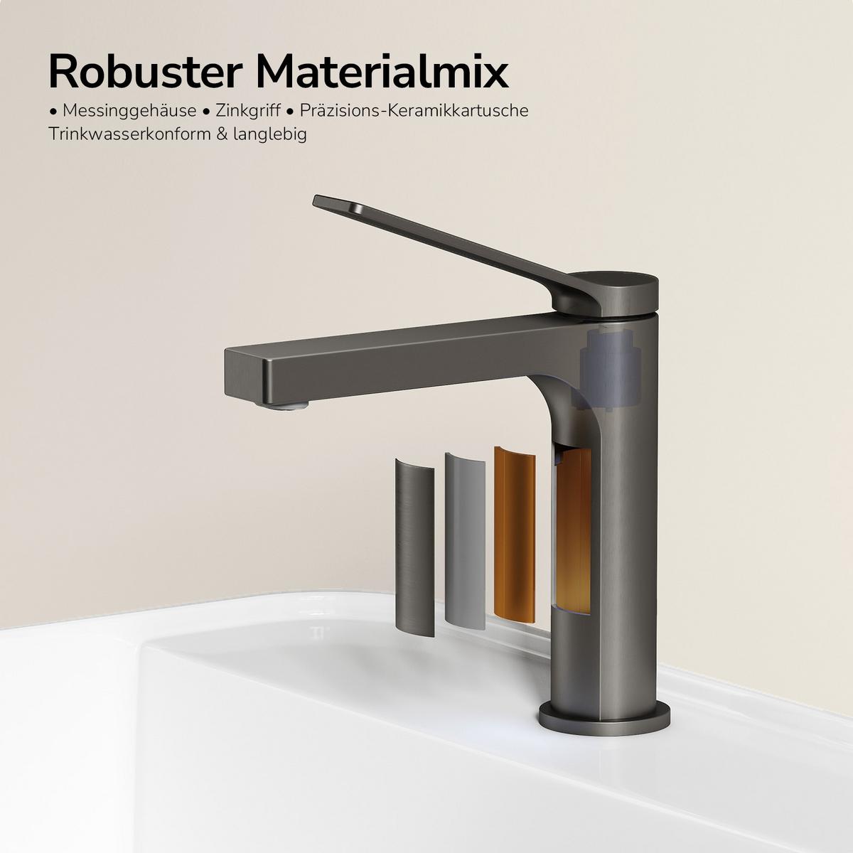 WASCHTISCHARMATUR Anthrazit 19,5/17,3/4,6 cm - Anthrazit, Metall (17.3/4.6/19.5cm) - EMKE