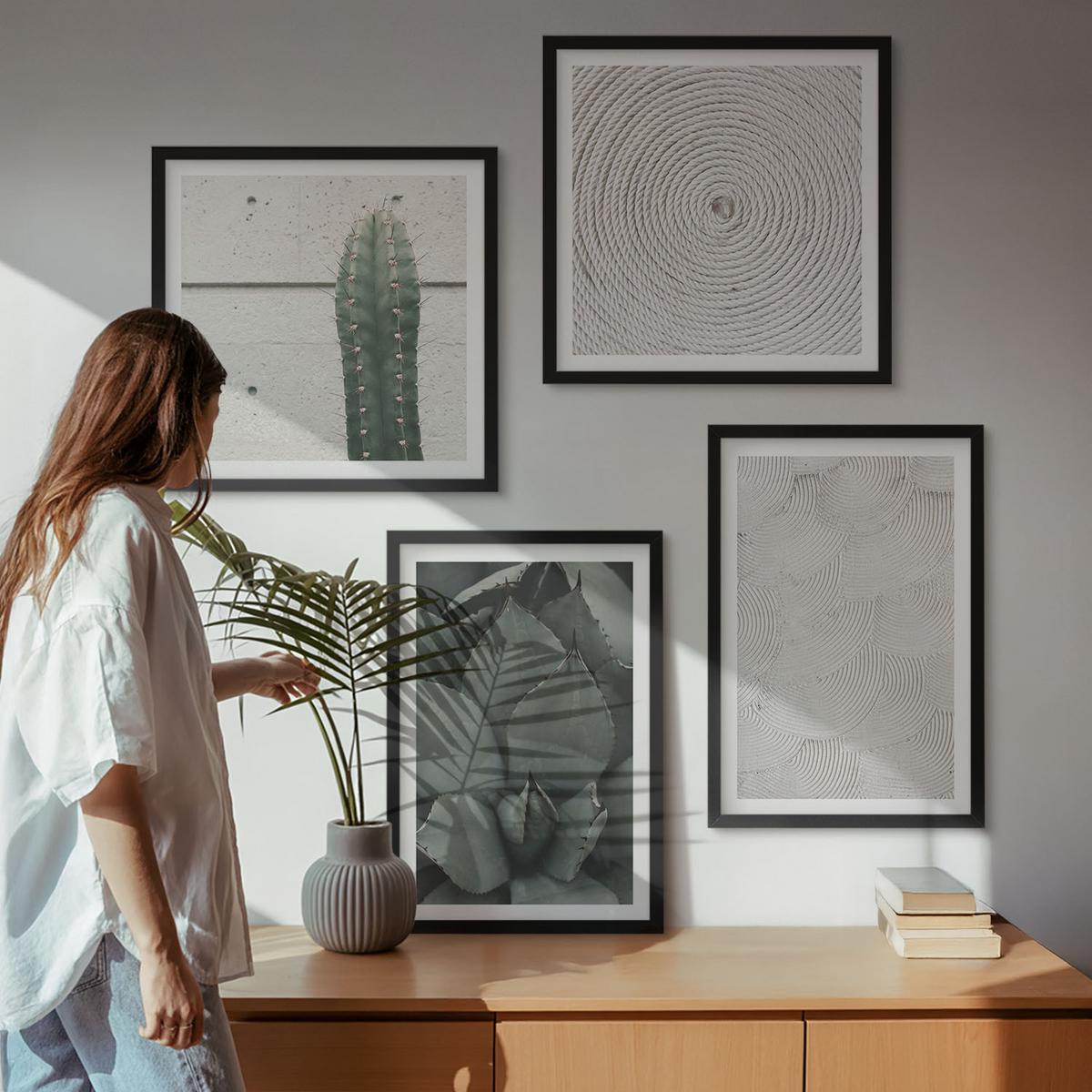 BILDER SET 4er Set - 50x50 cm & 40x60 cm Schwarzer Rahmen - Sommerliche Texturen aus den Tropen - Schwarz, Kunststoff (50/50cm) - TULUP