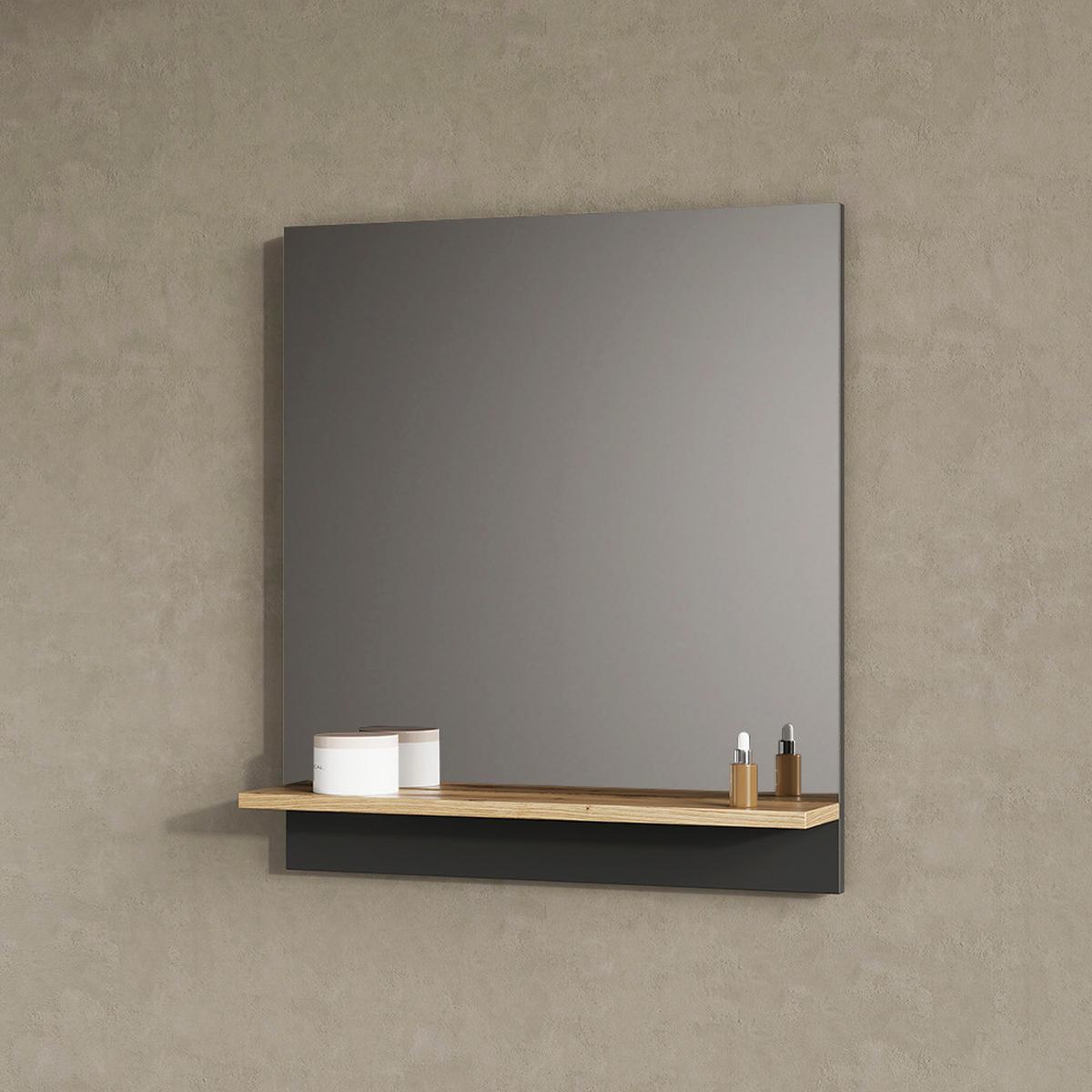 BADSPIEGEL Timavo Anthrazit 60 x 67 cm mit Regal - Anthrazit, Holzwerkstoff (60/67/14cm) - Livinity®