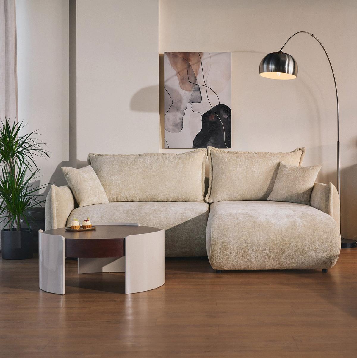 ECKSOFA Cushi Beige-Chenille - Beige/Schwarz, Kunststoff/Textil (183/252cm) - Selsey