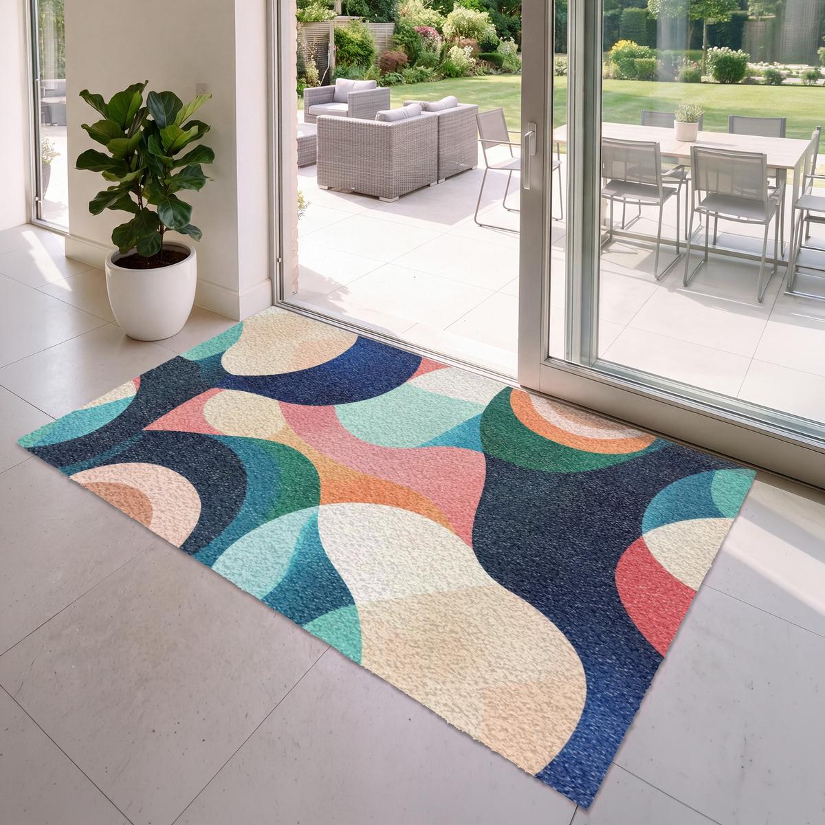 FUSSMATTE Abstrakt - Blau - Rosa Fußabtreter 180x120 cm - Multicolor, Kunststoff (180/0.4cm) - MuchoWow