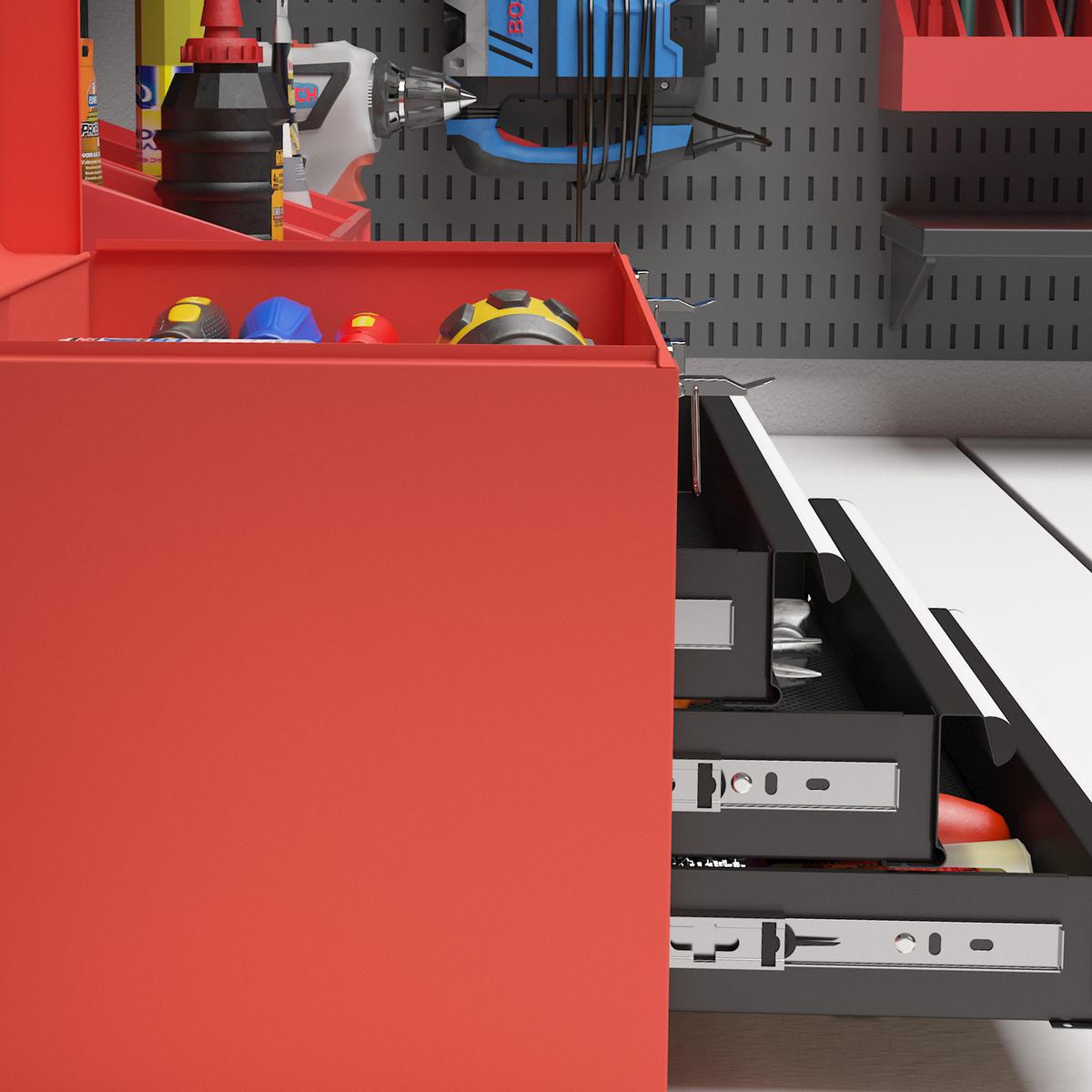 WERKZEUGKISTE leer, 45 x 24 x 27 cm Werkzeugkasten mit 3 Schubladen, Rot - Rot, Metall (24/27/45cm) - DURHAND