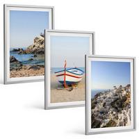 BILDER SET 3er Set - 40x60 cm Silberner Rahmen - Ansichten von Griechenland mit einem Boot und Häusern - Silberfarben, Kunststoff (40/60cm) - TULUP