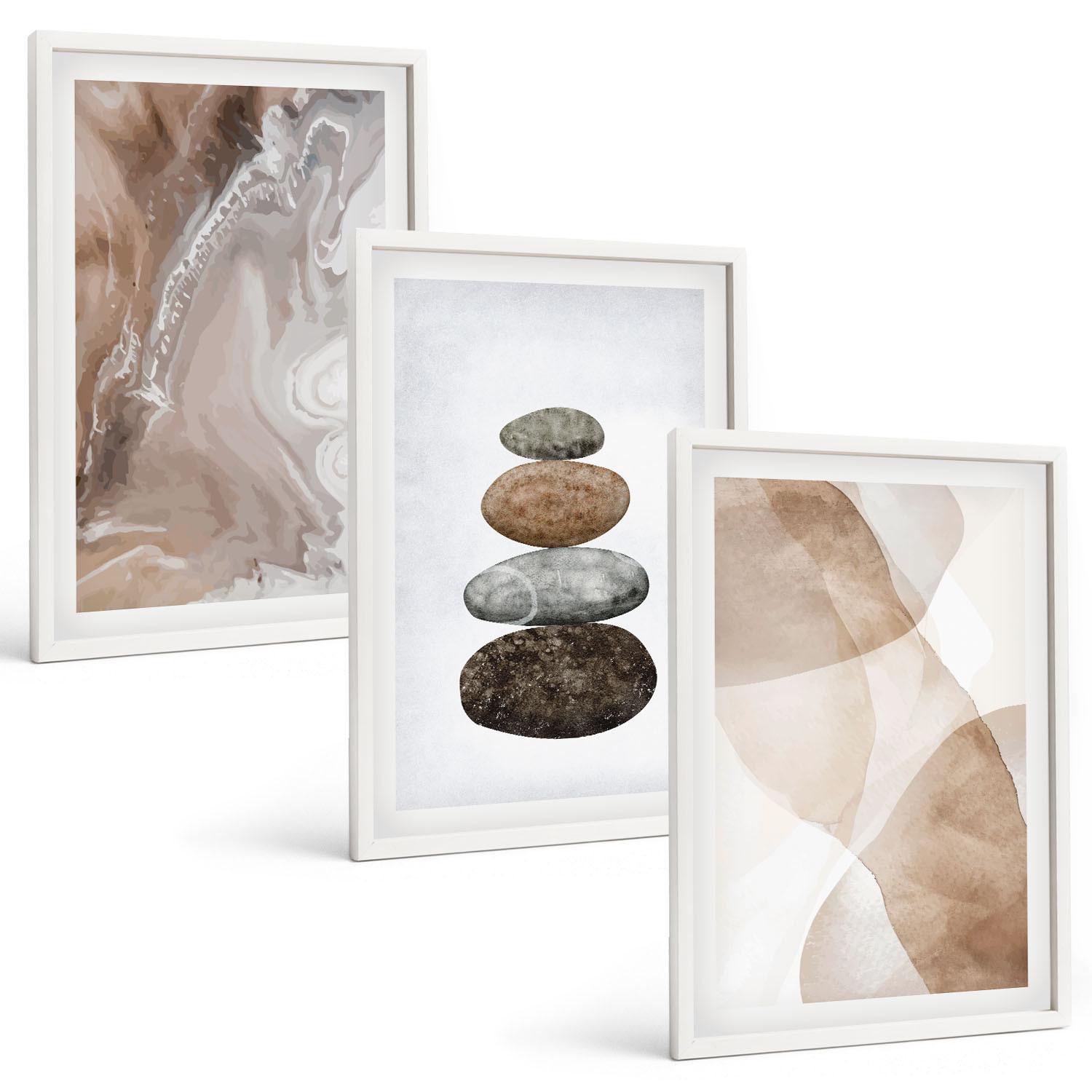 BILDER SET 3er Set - 40x60 cm Weißer Rahmen - Abstrakte Pastellformen - Weiß, Kunststoff (40/60cm) - TULUP