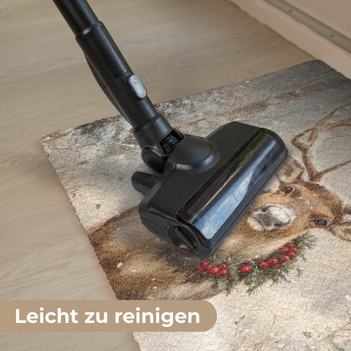 FUSSMATTE Weihnachten - Rentier - Winter - Kranz Flurteppich 60x40 cm - Braun, Kunststoff (60/0.4cm) - MuchoWow