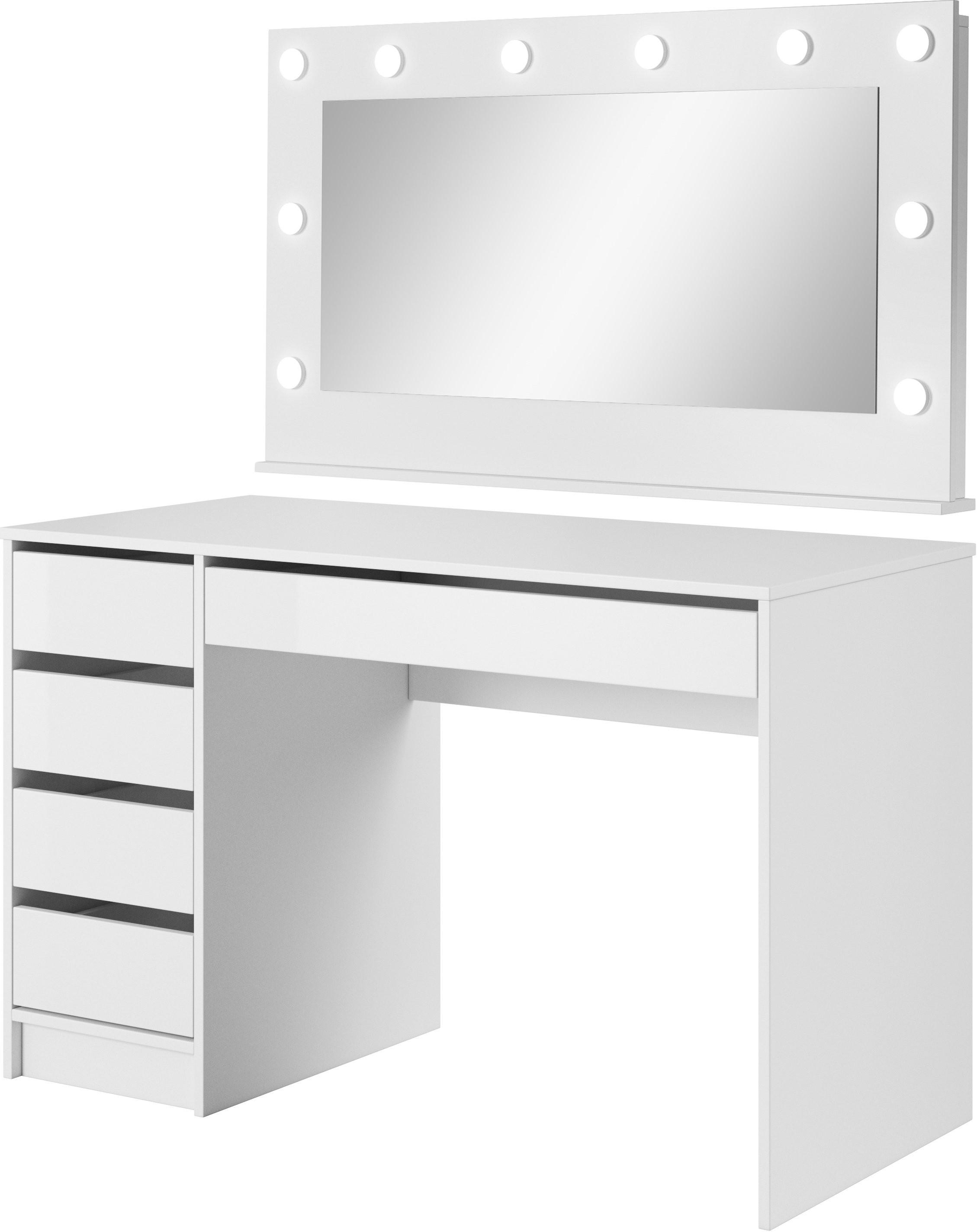 SCHMINKTISCH Claris Weiß Hochglanz 120/55/75 mit LED Spiegel 120/67/11 cm - Weiß Hochglanz, Holzwerkstoff (120/75/55cm) - WFL GROUP