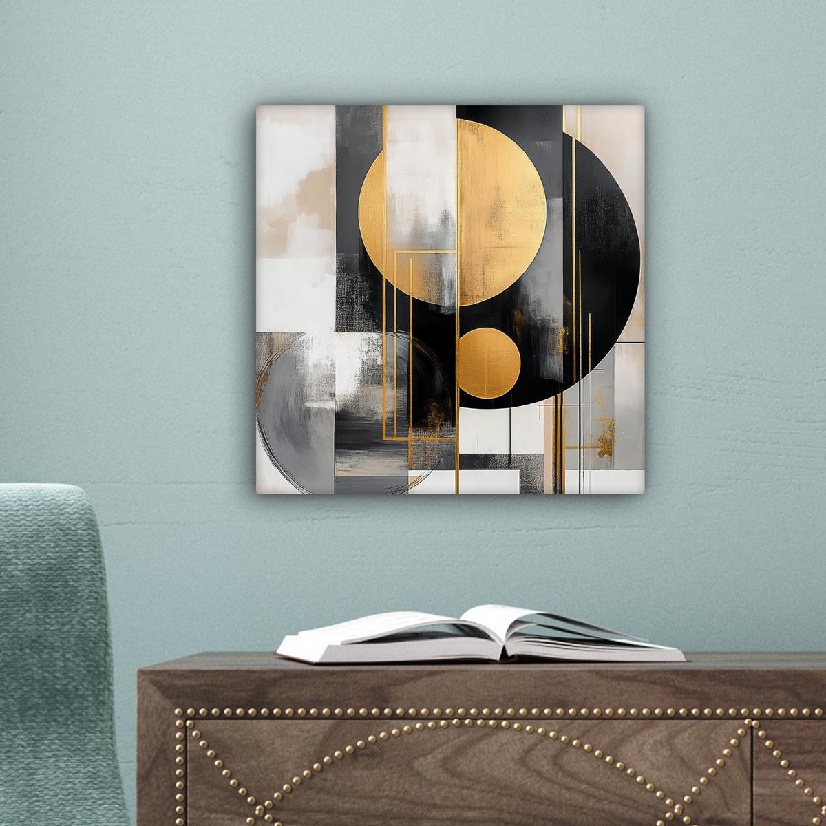 LEINWANDBILD Abstrakt - Gold - Silber - Formen - Ästhetisch - Modern Deko Wohnzimmer 20x20 cm - Goldfarben, Textil (20/20cm) - MuchoWow