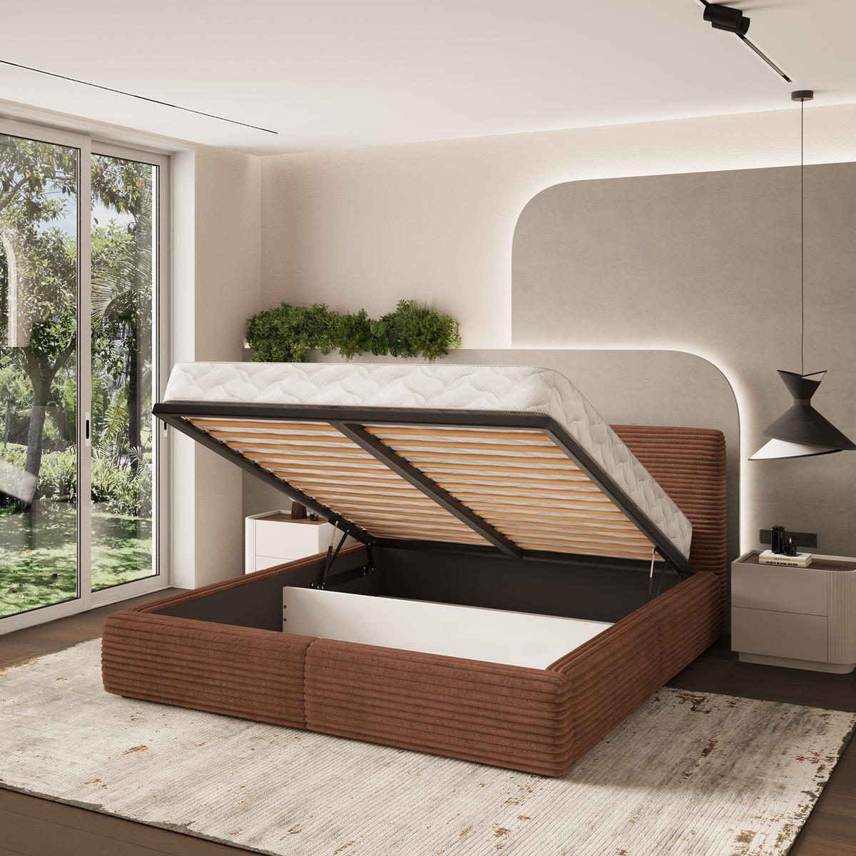 POLSTERBETT FELURO 140x200 cm mit Bettkästen - Braun - Braun, Holz (140/200cm) - MASSENO