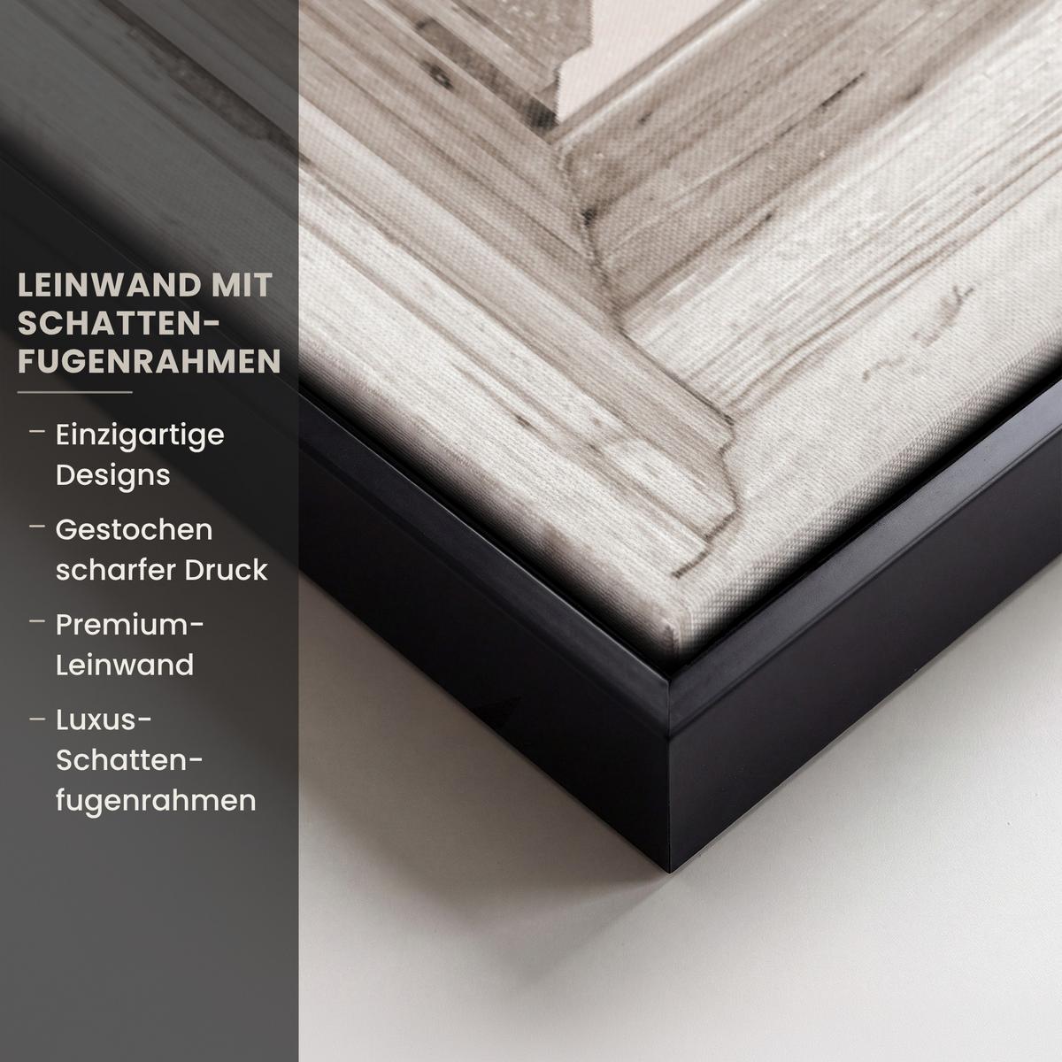 LEINWAND Bilder mit Rahmen - Winterlandschaft - Hütte - Berge - Ausblicke - Aussicht - Natur - 60x90 - Weiß Hochglanz, Textil (60/90cm) - MuchoWow