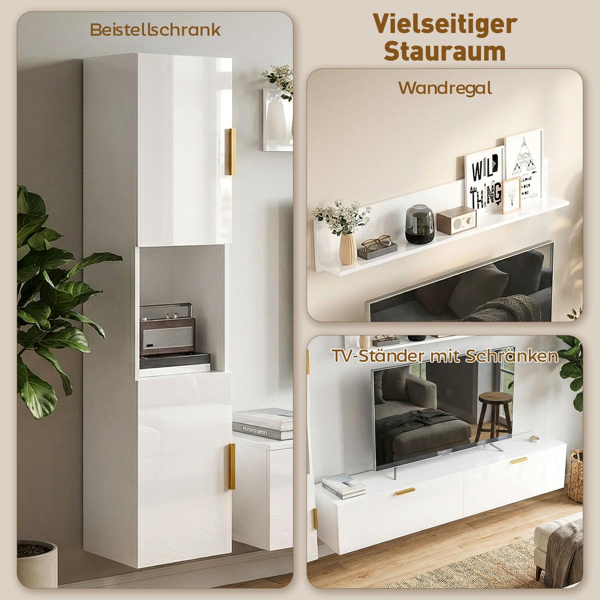 WOHNWAND aus Spanplatte Kunststoff Hochglanzweiß - Weiß Hochglanz, Holzwerkstoff (33/30/180cm) - HOMCOM