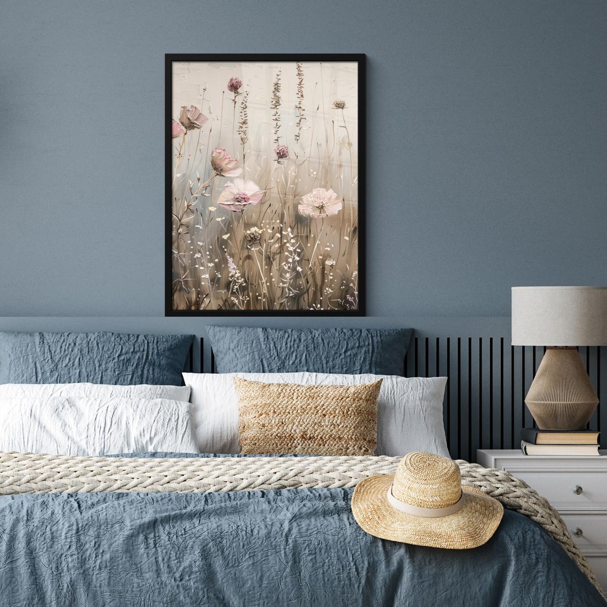 POSTER MIT RAHMEN Blumen - Rosa - Modern - Beige Posterleiste 60x80 cm - Beige, Papier (60/80cm) - MuchoWow