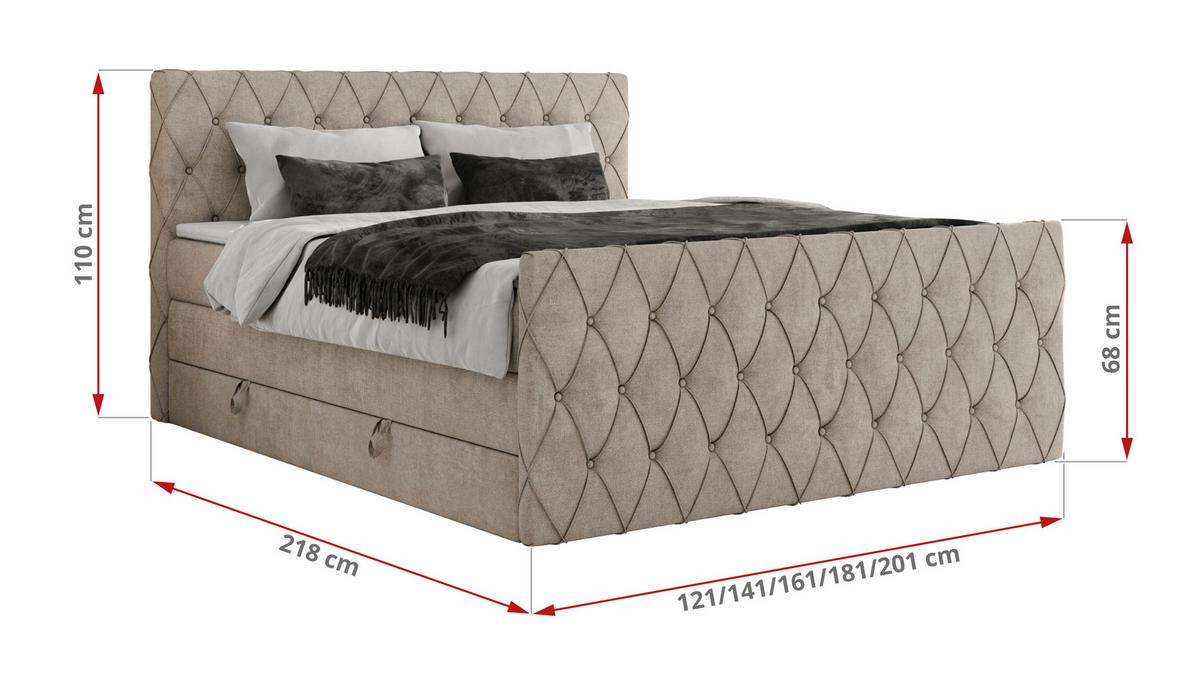BOXSPRINGBETT MIREN KING DUO 200/200 Beige Struktur - H3 - Beige, Holz/Textil (200/200cm) - MKS