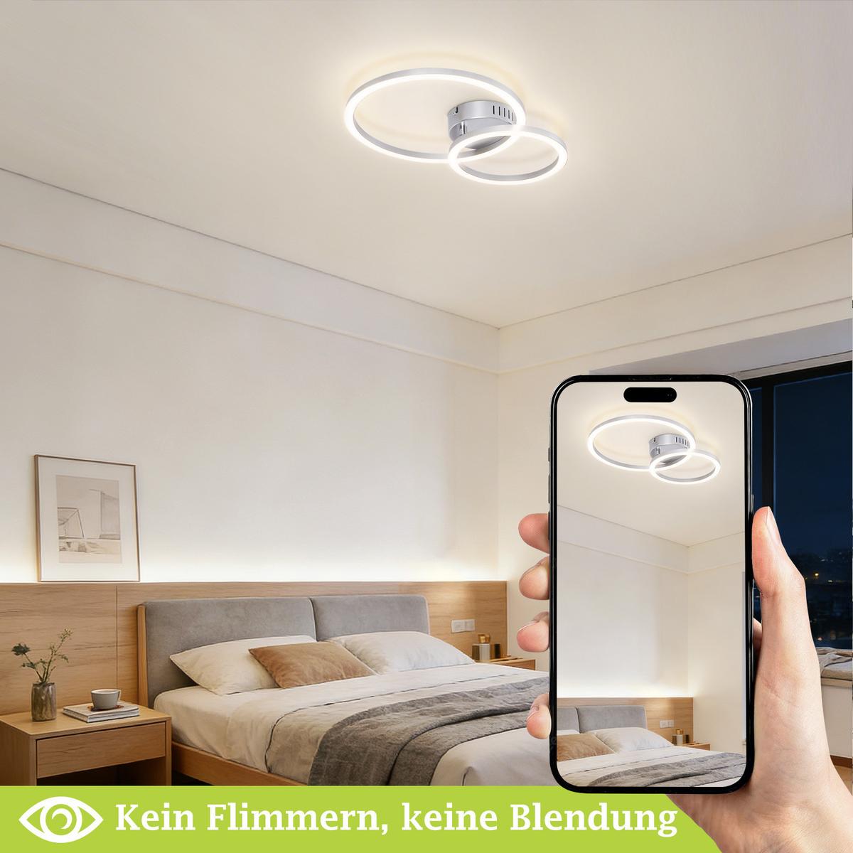 LED DECKENLEUCHTE Melenkir 40.5/30/6.7 cm - Silberfarben, Kunststoff (40.5/30/6.7cm) - ZMH