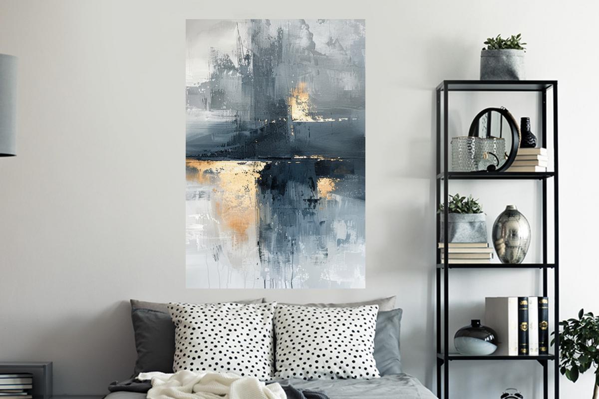 WANDTATTOO Kunst - Grau - Gold - Abstrakt Wandaufkleber 80x120 cm - Dunkelgrau, Kunststoff (80/120/0.1cm) - MuchoWow