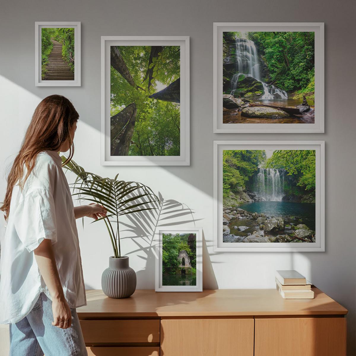 BILDER SET 5er Set - 50x50 cm & 20x30 cm & 40x60 cm Weißer Rahmen - Denkmäler Europas in warmen Farben - Weiß, Kunststoff (40/60cm) - TULUP