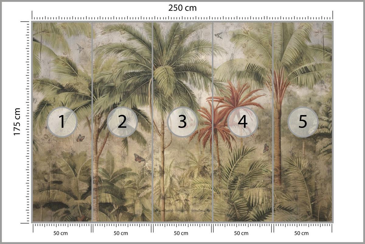FOTOTAPETE Dschungel Tropische Pflanzen Beton Vintage 250x175 - Beige/Orange, Papier (250/175cm) - Muralo