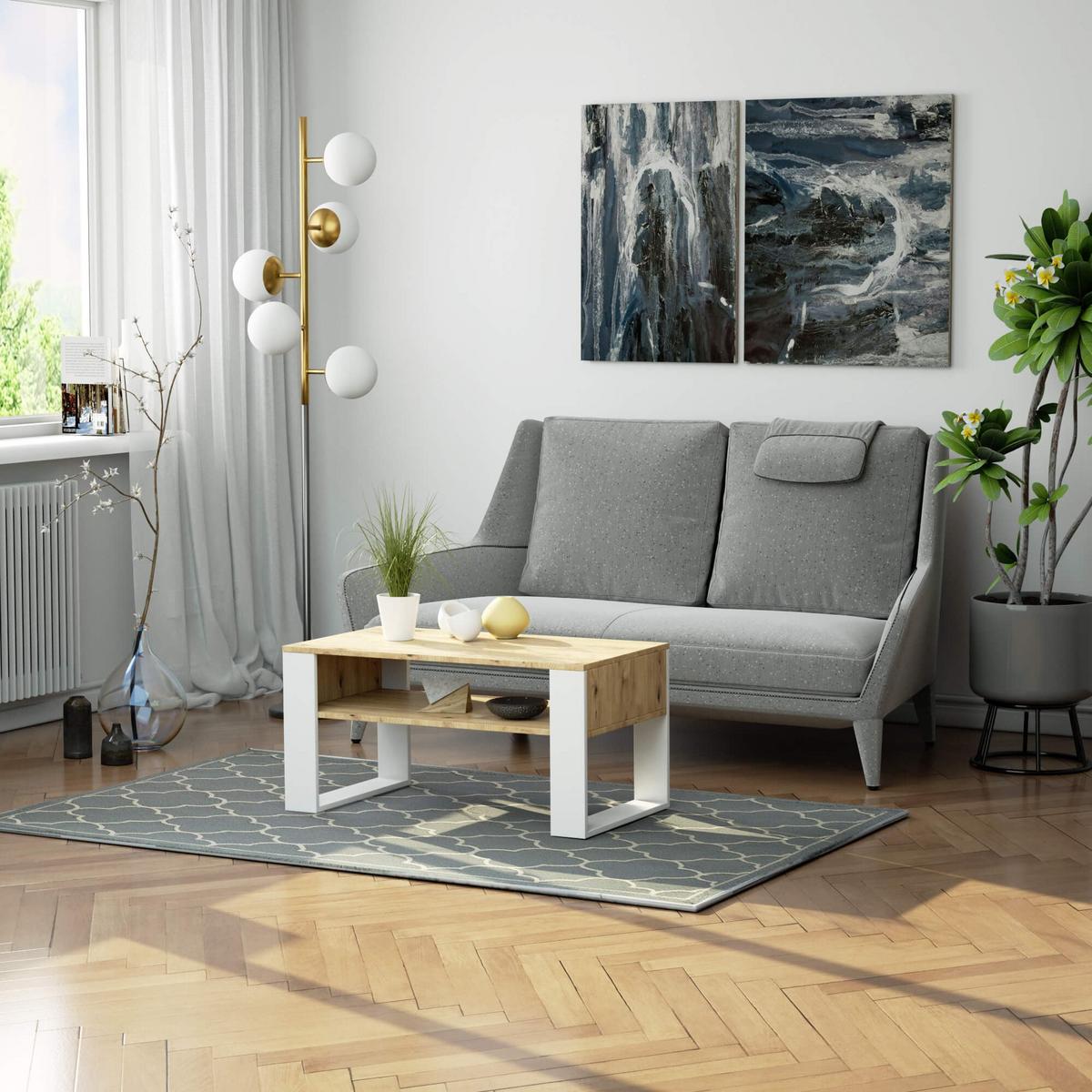 COUCHTISCH Eiche Artisan, Weiß 45/92/50 - Eiche Artisan/Weiß, Textil (50/92/45cm) - RAUMHIRSCH FURNITURE