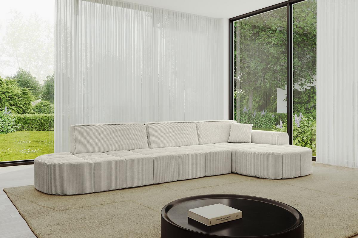 ECKSOFA Ottomane Rechts LIVO-L2 - 337x173x79,5 cm Creme - Hellgrau/Creme, Holzwerkstoff/Textil (337/173cm) - ALTDECOR
