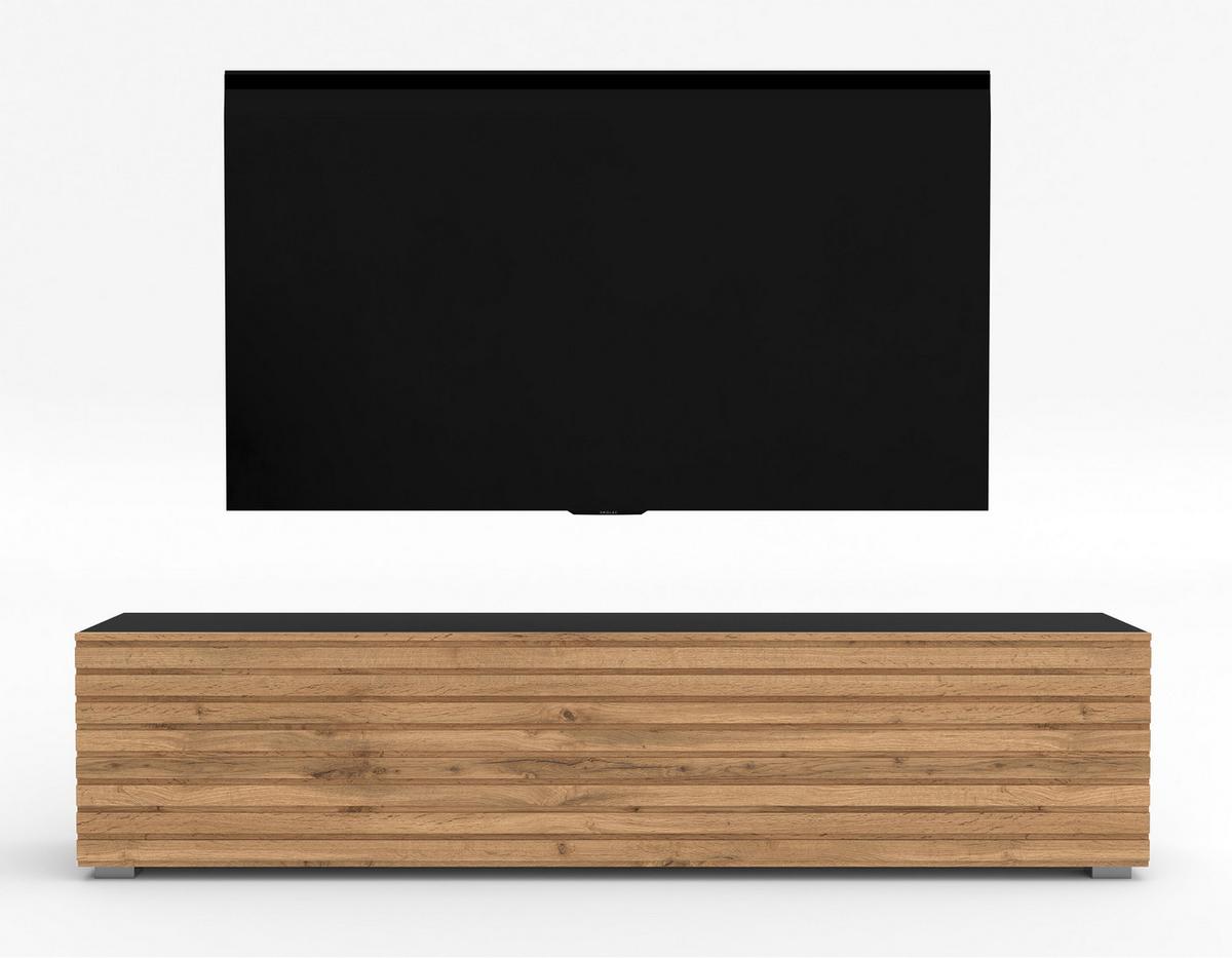 LOWBOARD ZIVOLLI 160 Schwarz, Wotan Lamellen 160/36,5/40 cm – Hängend und Stehend - Hellbraun/Schwarz, Holzwerkstoff/Kunststoff (160/36.5/40cm) - AX Living