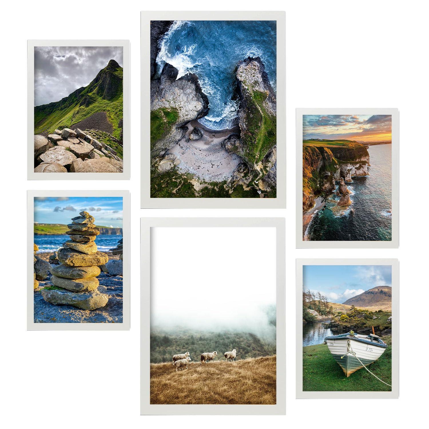 POSTER Set Mit 6 Irland In Fotografie A3 & A4 Weißer Rahmen - Weiß, Papier (29/3cm) - Nacnic