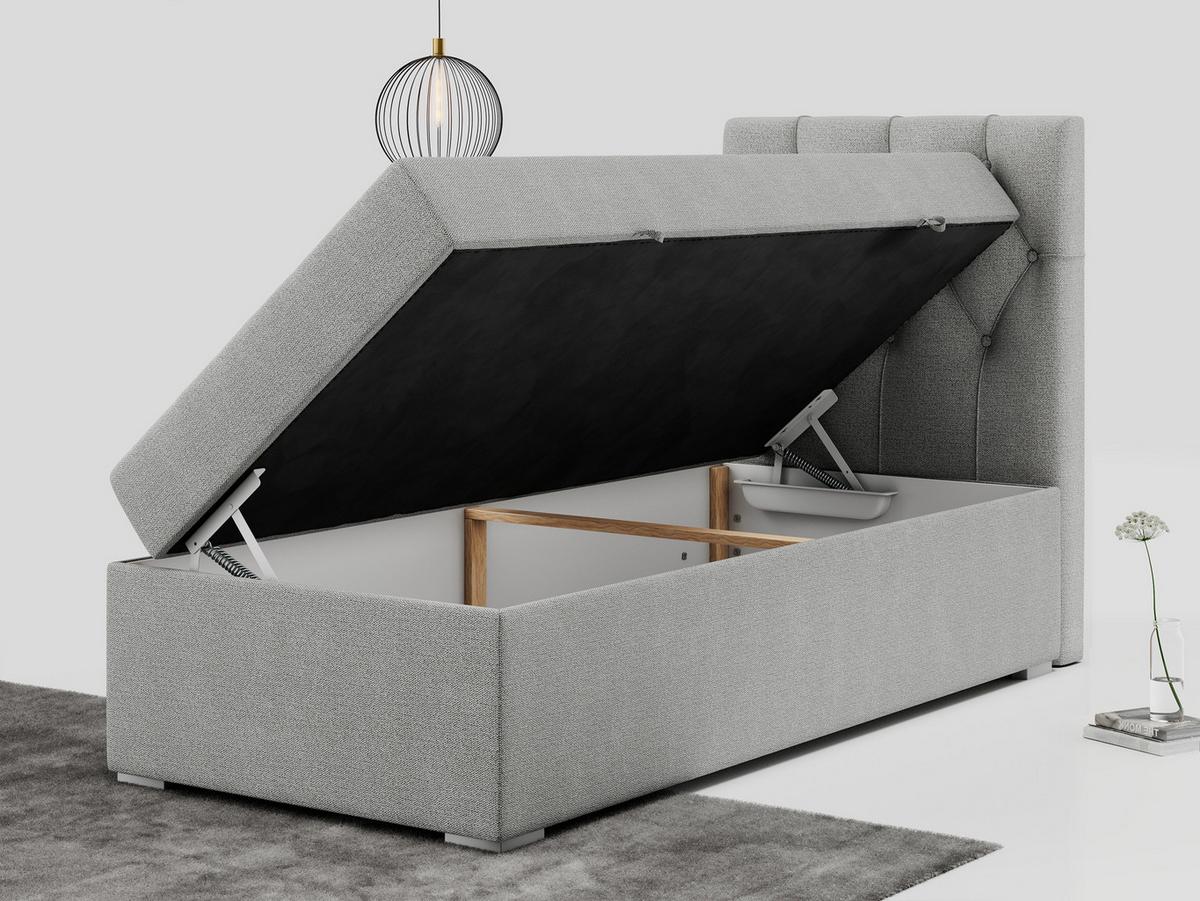 BOXBETT ALDA 90/200 Hellgrau Struktur - H3 - Rechts Seite - Hellgrau, Holz/Textil (90/200cm) - MKS