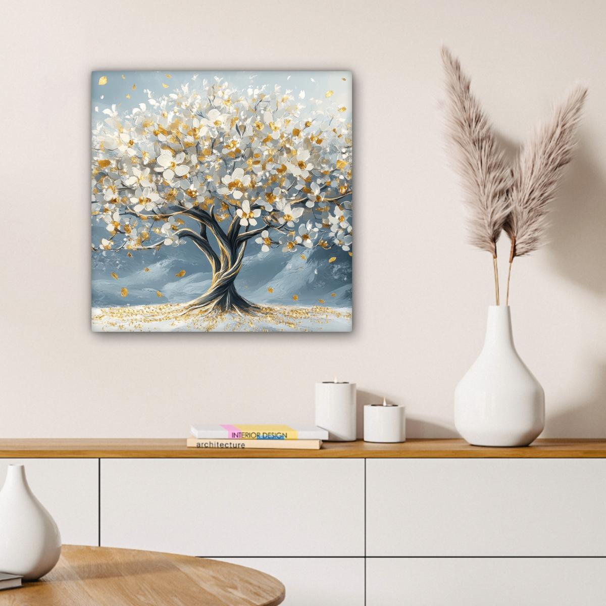 LEINWANDBILD Baum - Winter - Baum des Lebens - Modern - Gold Wandbild Wohnzimmer 50x50 cm - Goldfarben, Textil (50/50cm) - MuchoWow