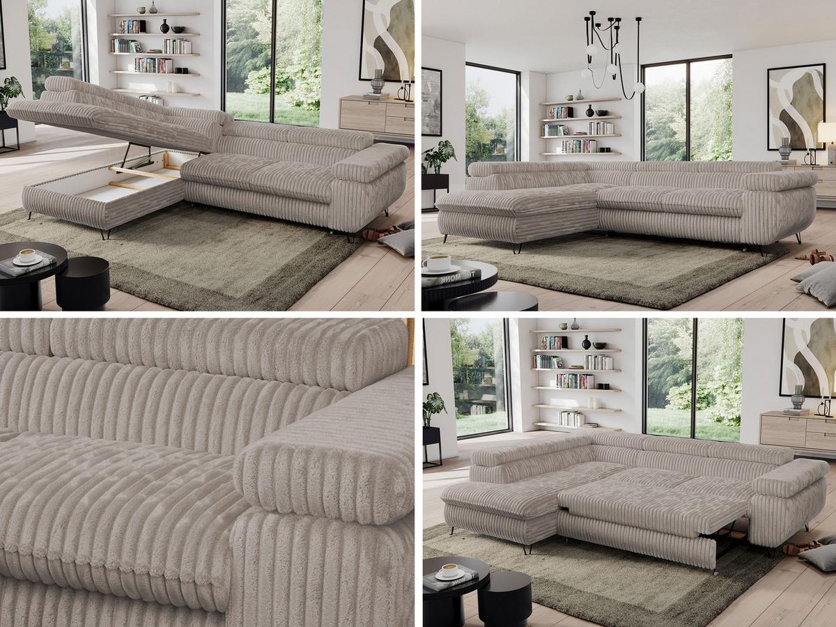 ECKSOFA PEDRO L Hellbraun Cord - Links Seite - Hellbraun/Schwarz, Textil/Metall (208/273cm) - MKS