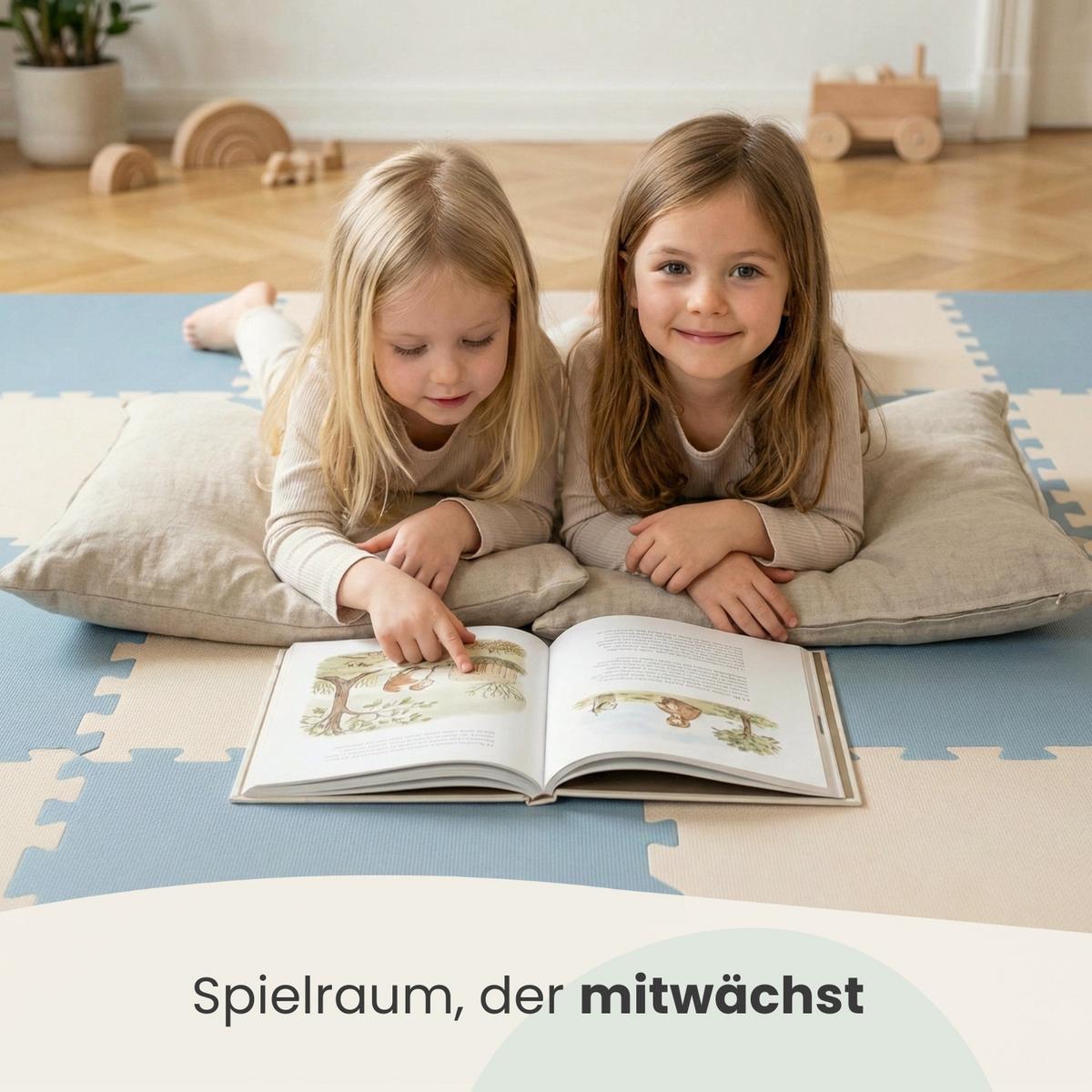 SPIELMATTE mit Rand - 180/90/1 cm Puzzlematte Blau Beige - Grau, Kunststoff (30/30cm) - Littletom