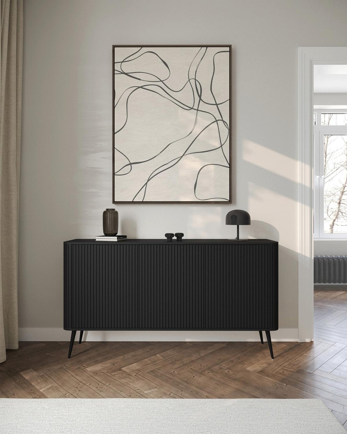 SIDEBOARD Ovarlo Schwarz mit schwarzen Metallbeinen 163 cm - Schwarz, Holzwerkstoff/Metall (163.2/83.8/38cm) - Selsey