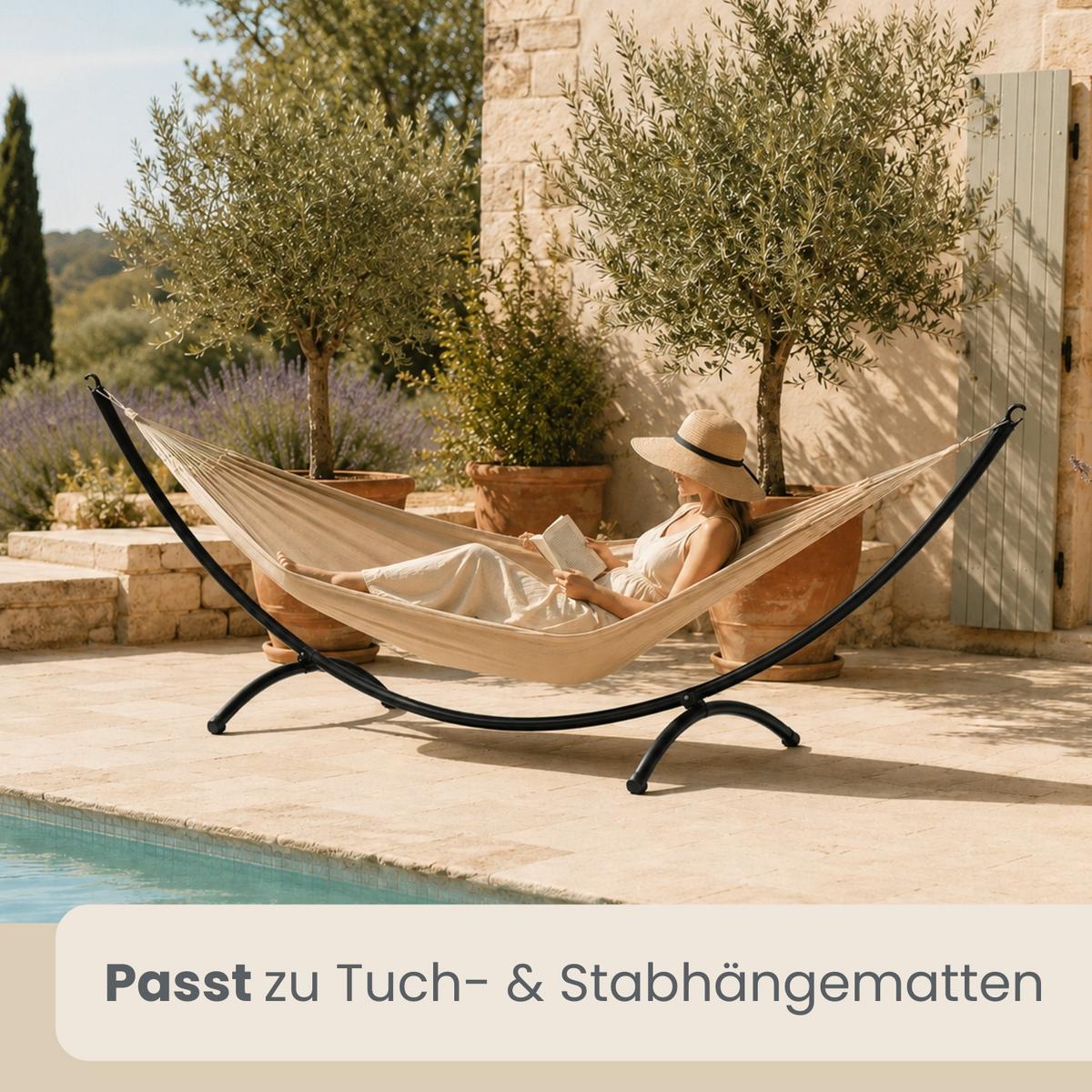 XL-HÄNGEMATTENGESTELL für 1 Person bis 120kg, 300/100 cm, schwarz - Schwarz, Metall (300/100/90cm) - Amanka